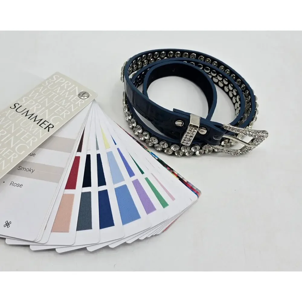 Vintage Y2K Navy‎ Patent Leather Rhinestone Studded Belt Bling Western Glam S/M